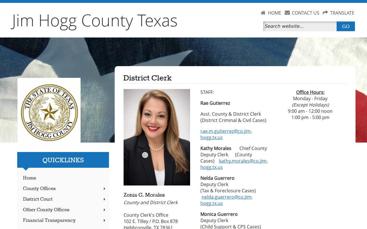 Jim Hogg County criminal record clerk contacts and hours