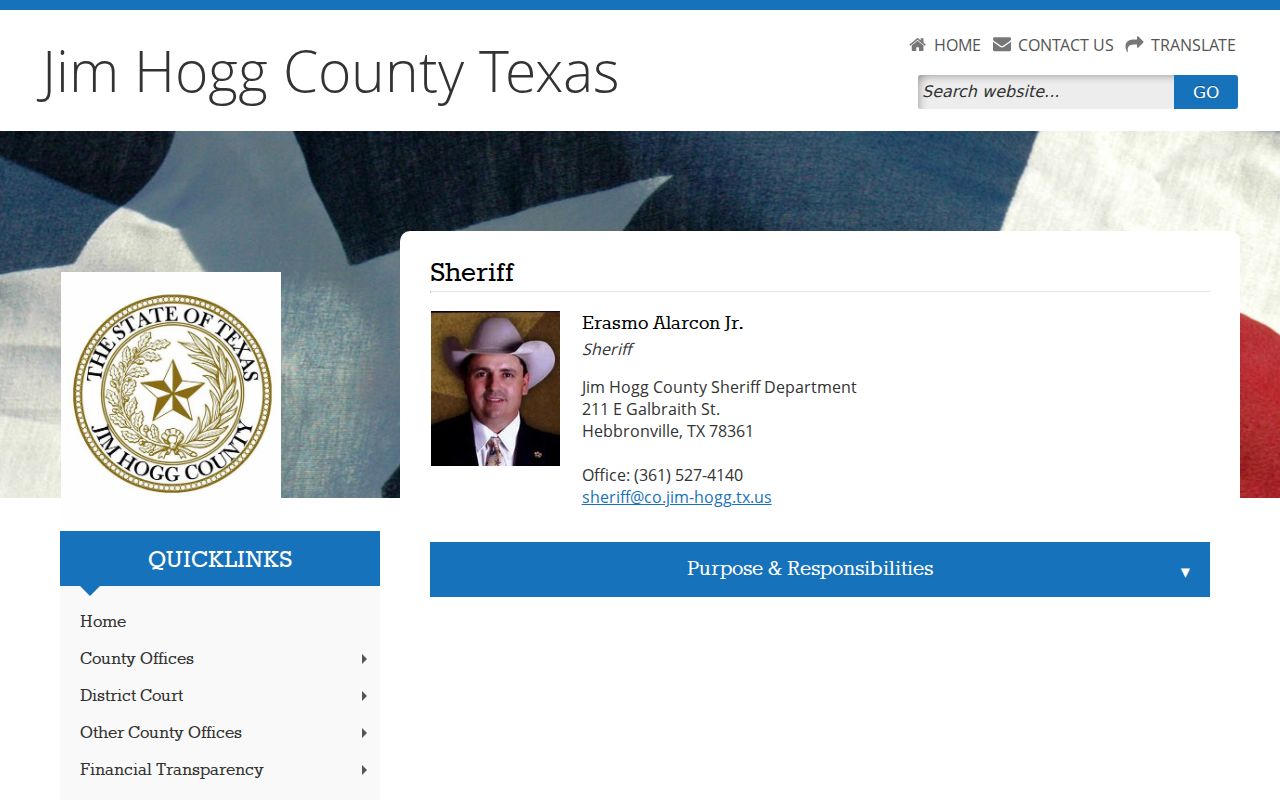 Jim Hogg County criminal records sheriff contact page