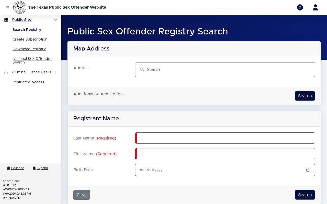 Neutral Jim Hogg County sex offender registry profile interface