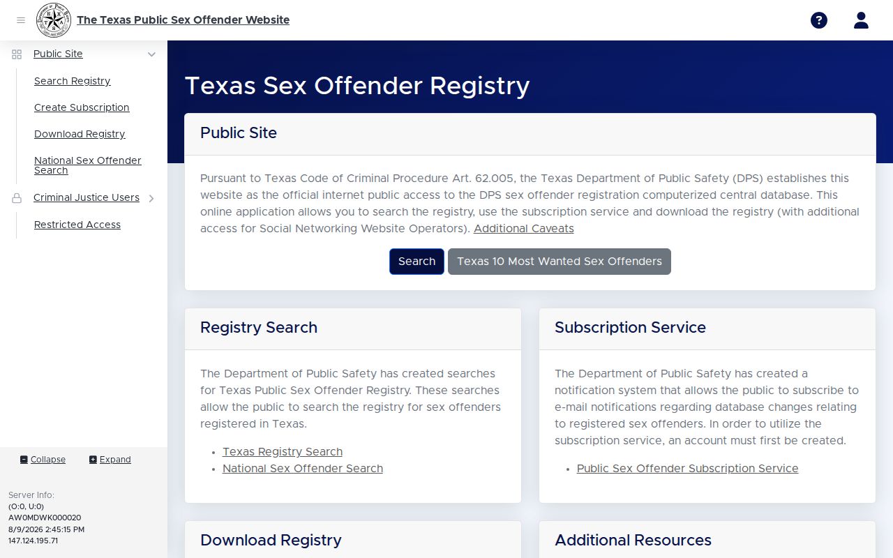 Jim Hogg County sex offender registry search form without personal results